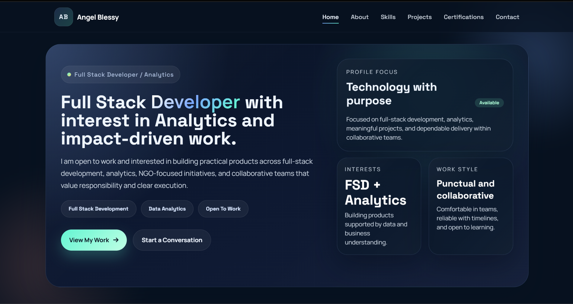 Preview of personal portfolio website
